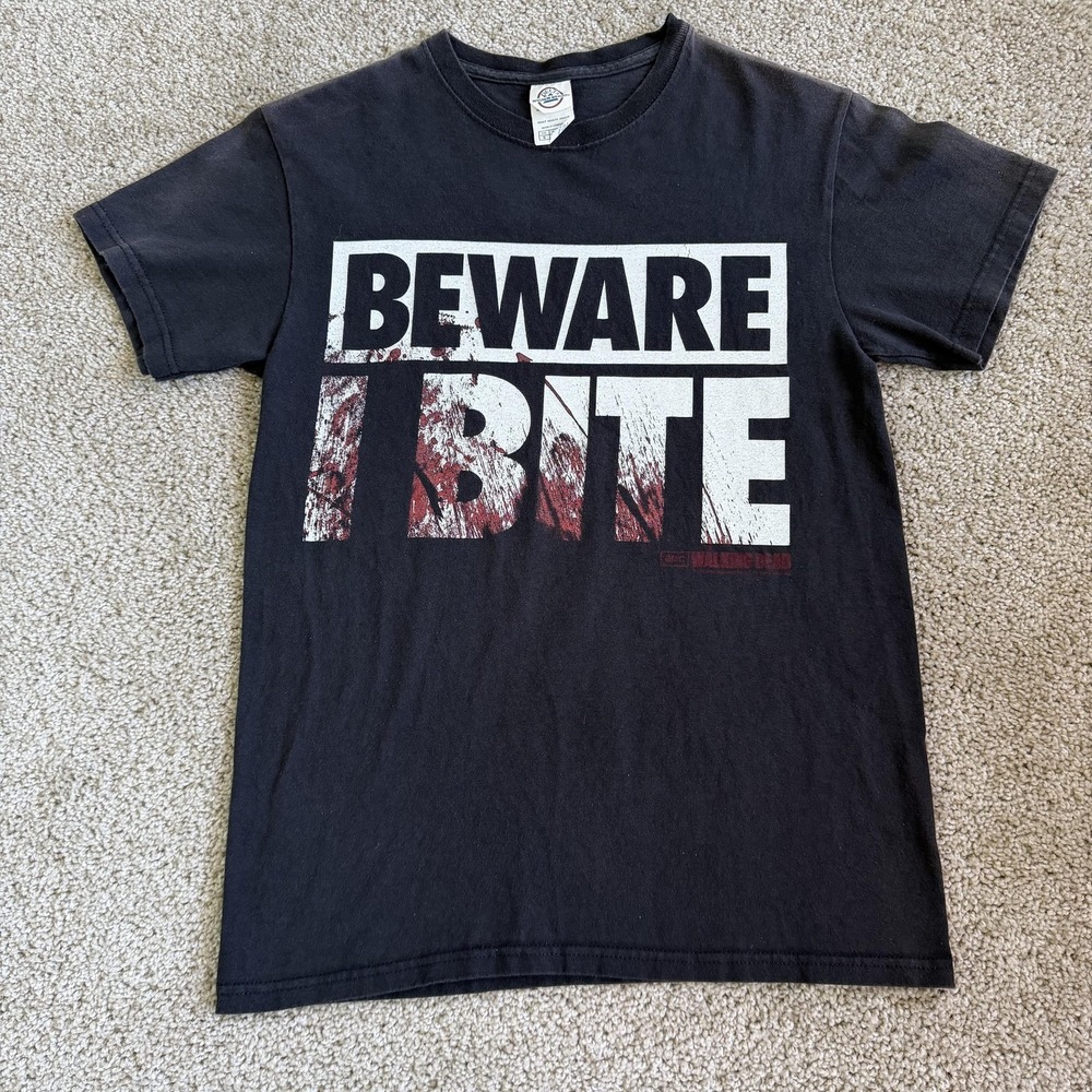 The Walking Dead Beware I Bite Shirt Mens Small Black Horror Delta Tee T-Shirt
